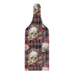 Skulls with Roses and Pink Purple Chequered Cutting Board