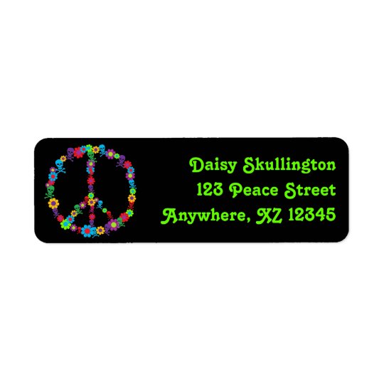 Skully Flower Power Peace Return Address Label