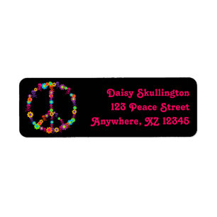 Skully Flower Power Peace Return Address Label