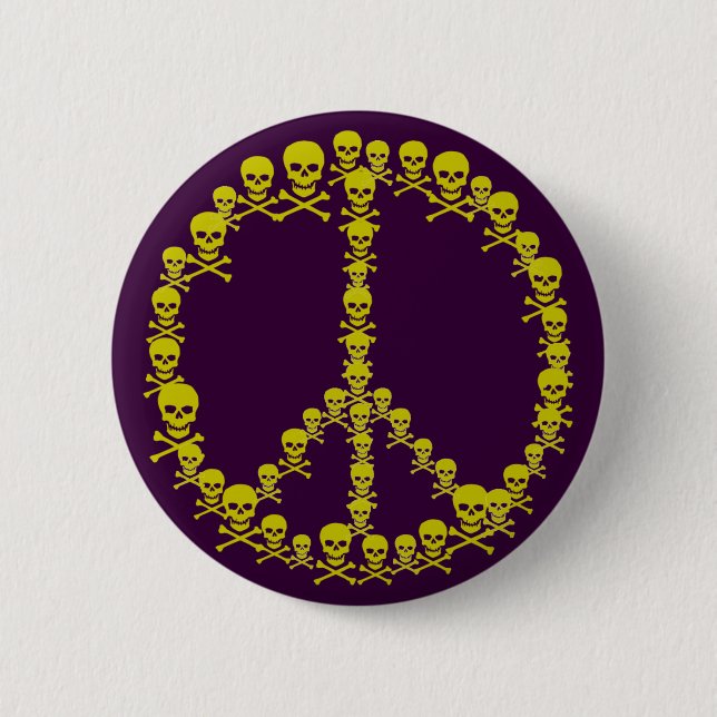 Skully Peace Sign 6 Cm Round Badge (Front)