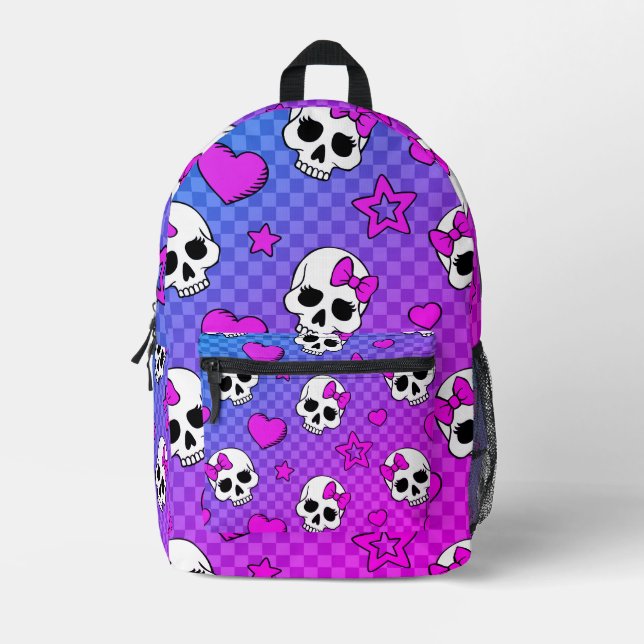 Skully Pop Kawaii Printed Backpack (Front)