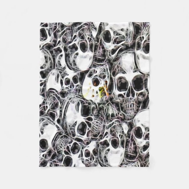 Skully Skull Burial ground Fractal Fleece Blanket (Front)
