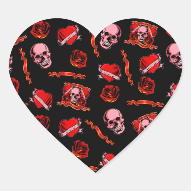 Skully Valentine Tattoos Heart Sticker (Front)