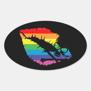 skullz and lips. oval sticker