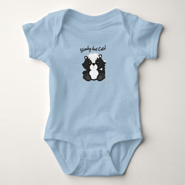 Skunk Baby Shower Blue Baby Bodysuit (Front)