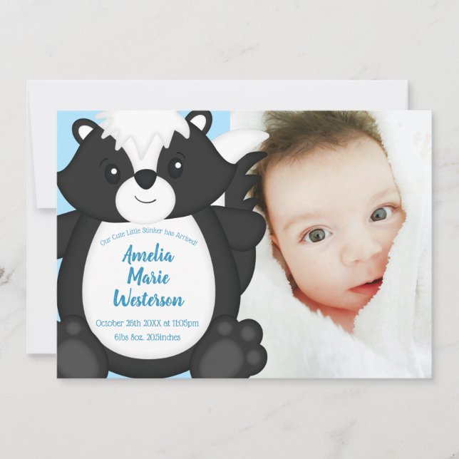 Skunk Baby Shower Blue Invitation (Front)