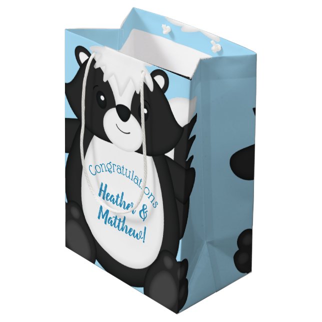 Skunk Baby Shower Blue Medium Gift Bag (Back Angled)