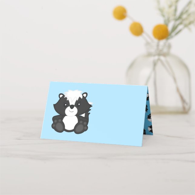 Skunk Baby Shower Blue Place Card (Front)
