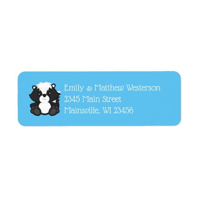 Skunk Baby Shower Blue Return Address Label (Front)