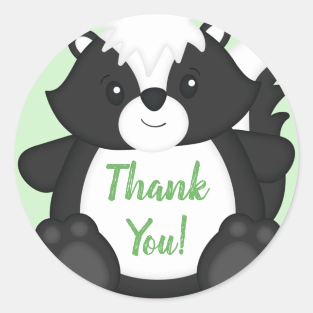 Skunk Baby Shower Green Classic Round Sticker (Front)