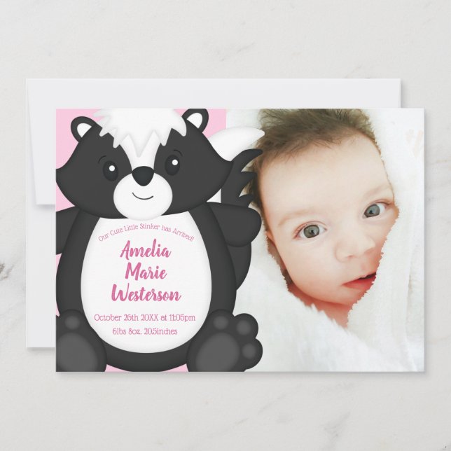 Skunk Baby Shower Pink Invitation (Front)