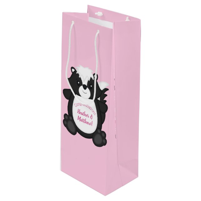 Skunk Baby Shower Pink Wine Gift Bag (Front Angled)