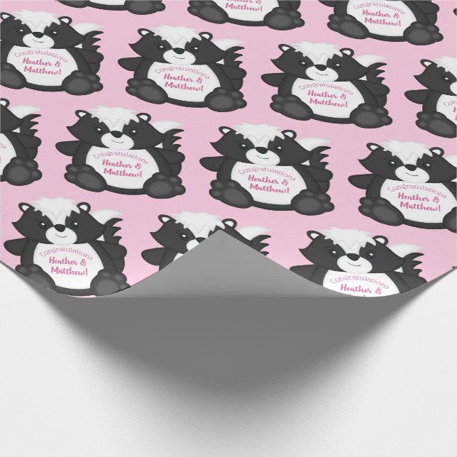Skunk Baby Shower Pink Wrapping Paper (Corner)