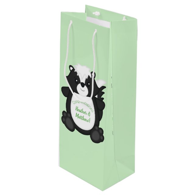Skunk Baby Shower Woodland Animals Wine Gift Bag (Front Angled)