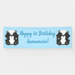 Skunk Birthday Party Blue Banner