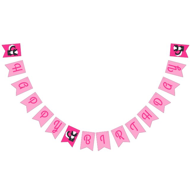 Skunk Birthday Party Kids Pink Bunting Flags (All)