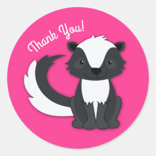 Skunk Birthday Party Kids Pink Classic Round Sticker