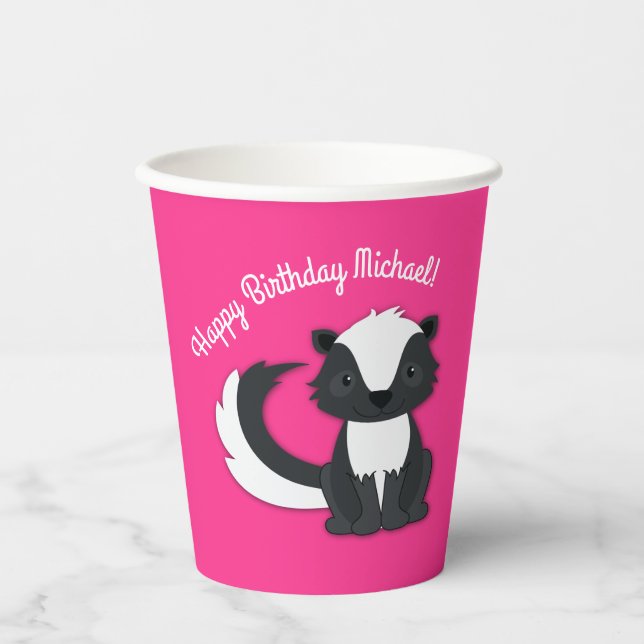 Skunk Birthday Party Kids Pink Paper Cups (Front)