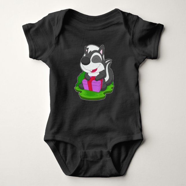 Skunk Christmas Package Baby Bodysuit (Front)