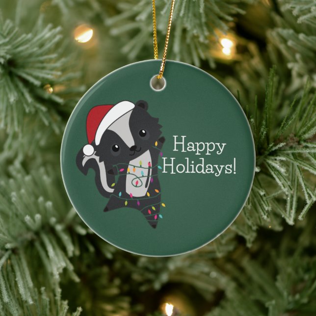 Skunk Christmas Skunks Winter Animals Adult Cloth  Ceramic Ornament (Tree)