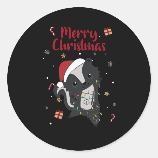 Skunk Christmas Skunks Winter Animals Classic Round Sticker (Front)