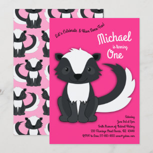 Skunk Cute Kids 1st Birthday Party Pink Girls Invitation