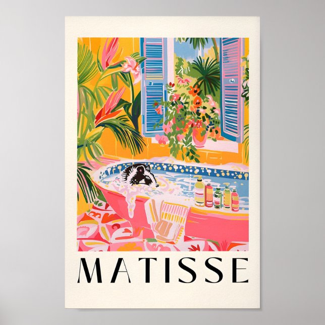 Skunk In Bathtub Poster, Mid Century Poster, Pink  Poster (Front)