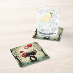 Skunk Love 2 Square Paper Coaster