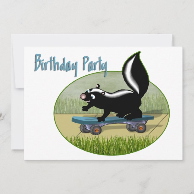 Skunk on a Skateboard  Birthday Invitation (Front)