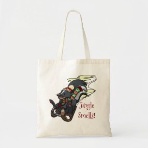 Skunk On A Sled Jingle Smells! Christmas Cartoon Tote Bag