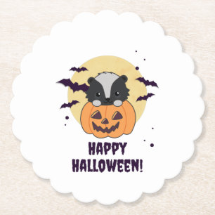 Skunk Pumpkin Cute Skunks Happy Halloween Paper Coaster