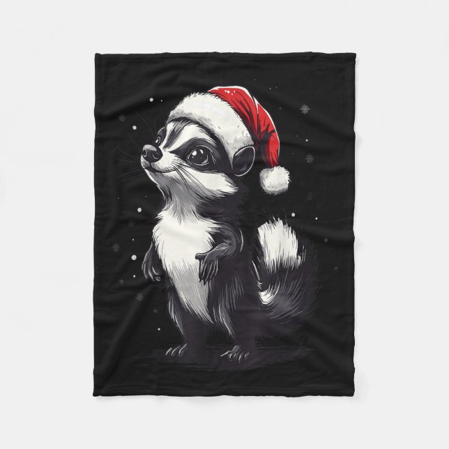 Skunk Santa Hat Funny Xmas Skunk Lovers Christmas  Fleece Blanket (Front)