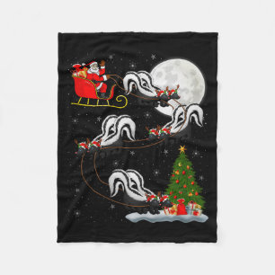 Skunk Santa Sleigh Flying Funny Magical Christmas Fleece Blanket
