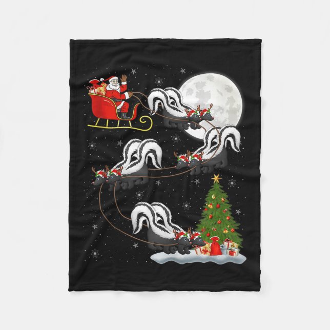 Skunk Santa Sleigh Flying Funny Magical Christmas  Fleece Blanket (Front)
