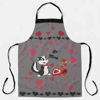 Skunk Valentine Day Cute Hearts Candy Grey Be Mine Apron