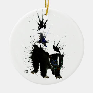 Skunk watercolour painting ceramic tree decoration
