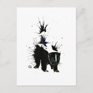 Skunk watercolour painting postcard