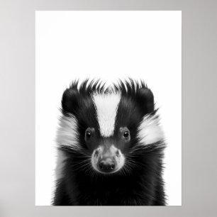 Skunk Woodland Modern Portrait black white   Poster