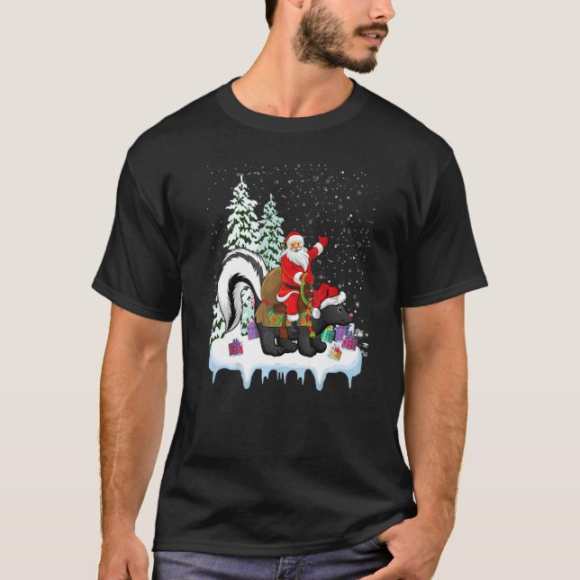 Skunk  Xmas  Santa Riding Skunk Christmas T-Shirt (Front)