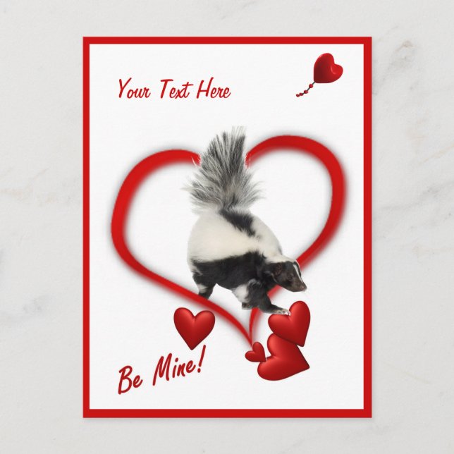 Skunks - Be Mine Customisable Valentines Day Holiday Postcard (Front)