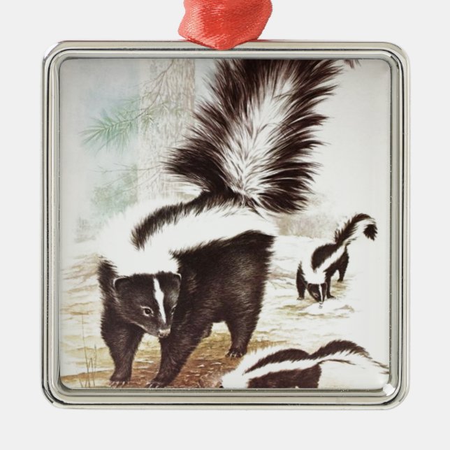 Skunks In The Snow Metal Tree Decoration (Front)