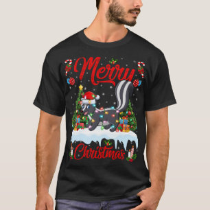 Skunks Lover Xmas Lighting Santa Hat Skunks Christ T-Shirt