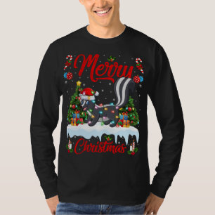 Skunks Lover Xmas Lighting Santa Hat Skunks Christ T-Shirt