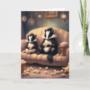 Skunks movie night just because greeting card