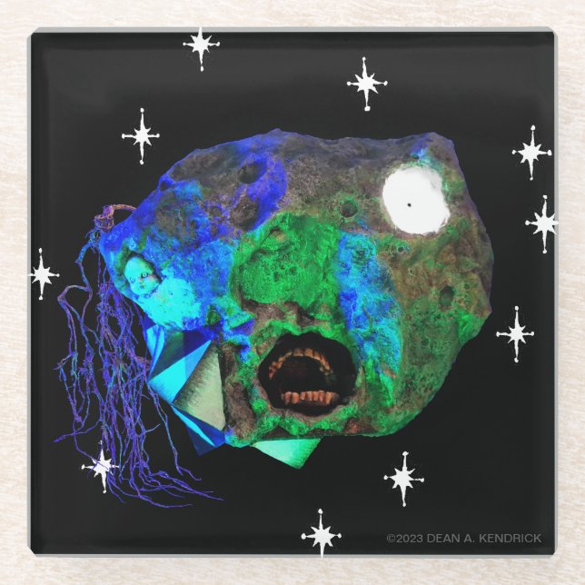 Skwot Above Master Asteroidhead with Stars Alien Glass Coaster (Front)