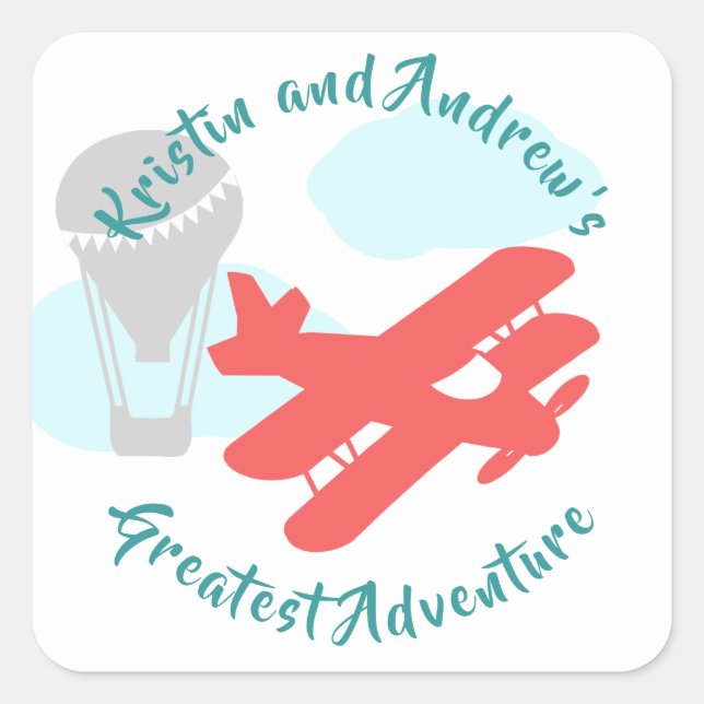 Sky Adventure Transportation Baby Shower Square Sticker (Front)