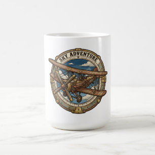 Sky Adventure Vintage Steampunk Biplane Coffee Mug