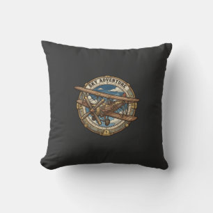 Sky Adventure Vintage Steampunk Biplane Cushion