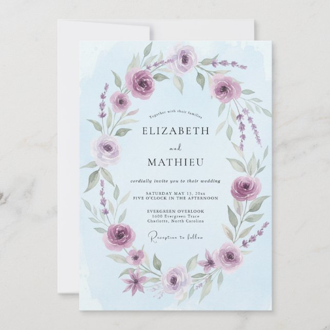 Sky Amethyst Foliage Eucalyptus Wedding Invitation (Front)