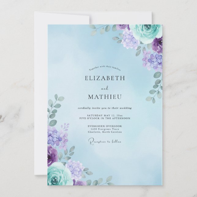 Sky Amethyst Painted Wedding Invitation (Front)